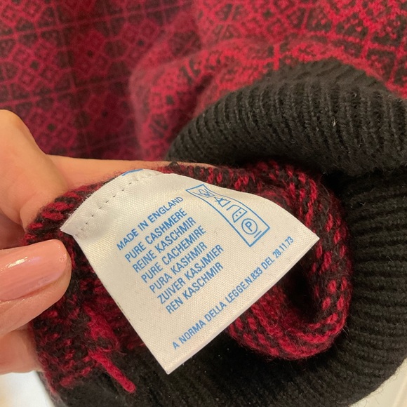 Alan Paine Men’s Cashmere Sweater XL, maroon with black print and details, Lux! - Picture 10 of 13